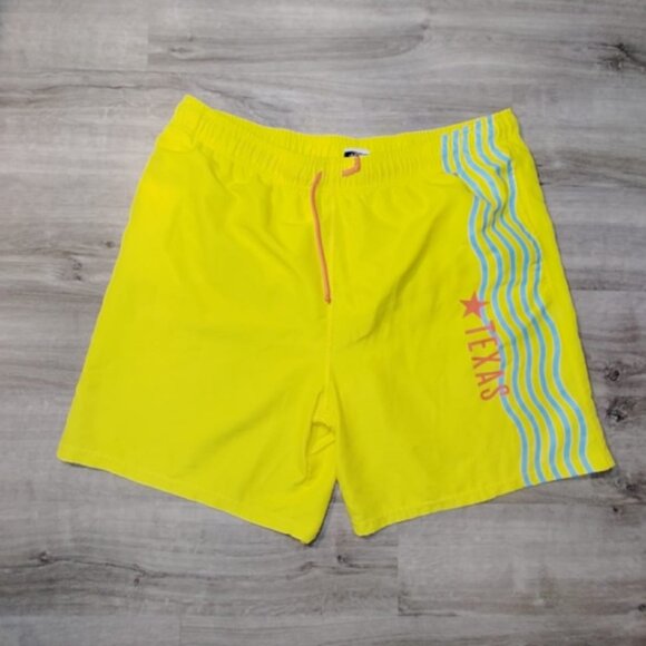 Men's Wave Board Shorts Yellow w/ Texas Logo Swimwear Swimsuit XXL - Picture 1 of 3